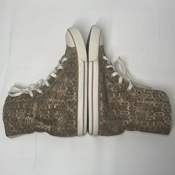 Coach Bonney Shearling Women’s Hi Top Sneakers-Metallic Rose Gold/Silver Sz 6.5 - Picture 11 of 11